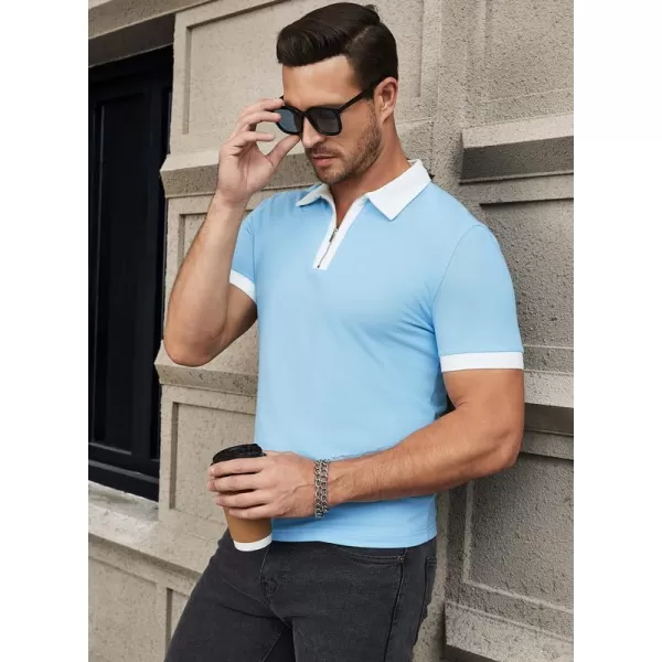 JMIERR Mens Knit Polo Shirts Quarter Zip Shirts Casual Stripe Summer Lightweight Short Sleeve Golf Collared Shirt