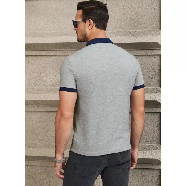 JMIERR Mens Knit Polo Shirts Quarter Zip Shirts Casual Stripe Summer Lightweight Short Sleeve Golf Collared Shirt