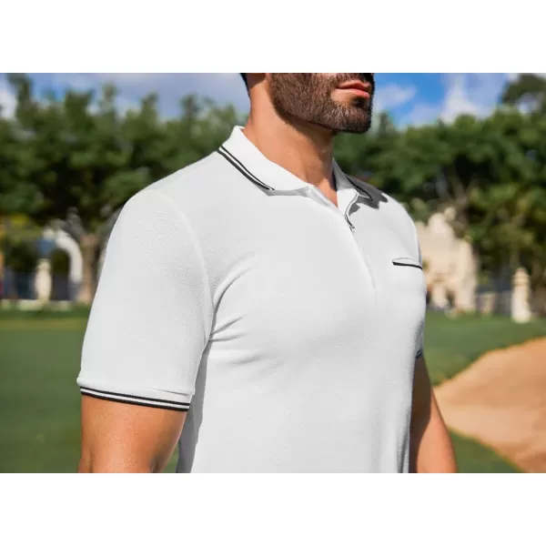 JMIERR Mens Knit Polo Shirts Quarter Zip Shirts Casual Stripe Summer Lightweight Short Sleeve Golf Collared Shirt