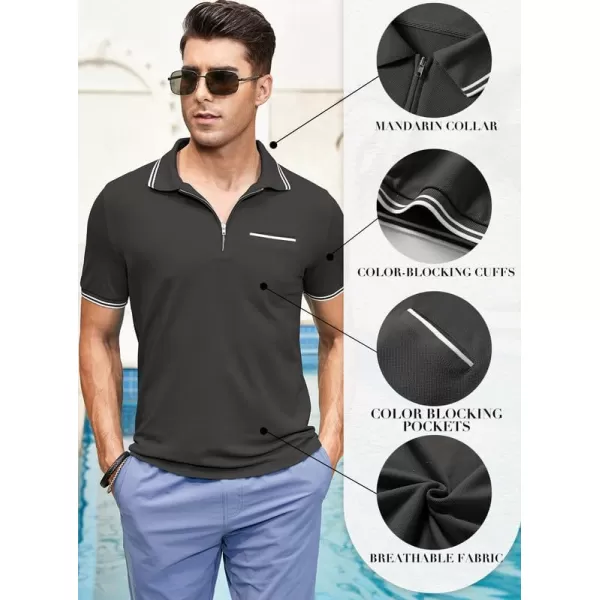 JMIERR Mens Knit Polo Shirts Quarter Zip Shirts Casual Stripe Summer Lightweight Short Sleeve Golf Collared Shirt