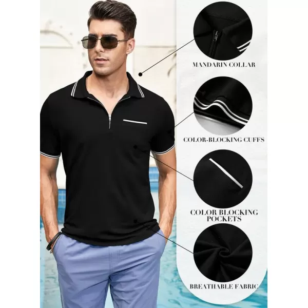 JMIERR Mens Knit Polo Shirts Quarter Zip Shirts Casual Stripe Summer Lightweight Short Sleeve Golf Collared Shirt