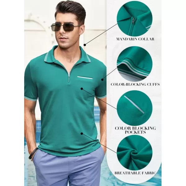 JMIERR Mens Knit Polo Shirts Quarter Zip Shirts Casual Stripe Summer Lightweight Short Sleeve Golf Collared Shirt