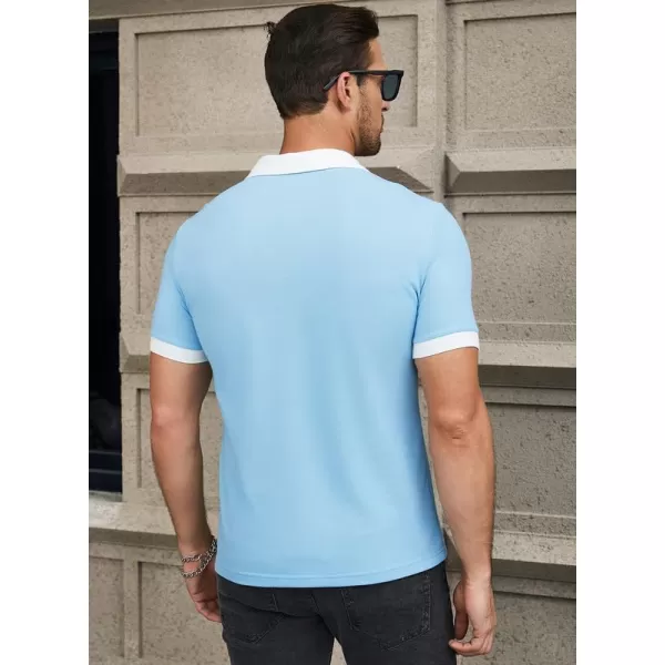 JMIERR Mens Knit Polo Shirts Quarter Zip Shirts Casual Stripe Summer Lightweight Short Sleeve Golf Collared Shirt