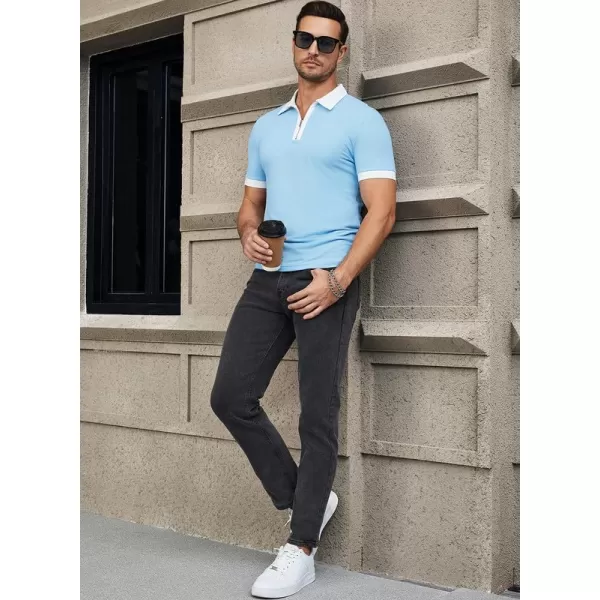 JMIERR Mens Knit Polo Shirts Quarter Zip Shirts Casual Stripe Summer Lightweight Short Sleeve Golf Collared Shirt