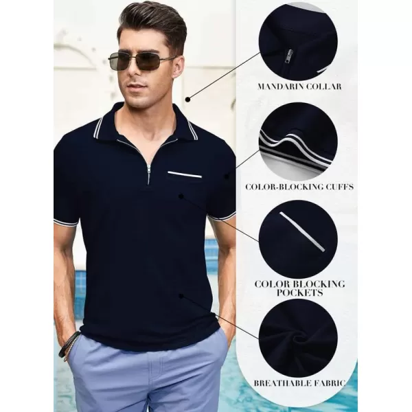 JMIERR Mens Knit Polo Shirts Quarter Zip Shirts Casual Stripe Summer Lightweight Short Sleeve Golf Collared Shirt