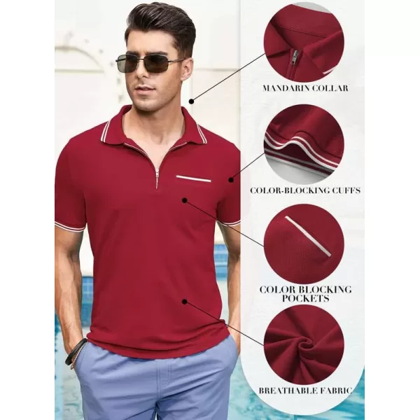 JMIERR Mens Knit Polo Shirts Quarter Zip Shirts Casual Stripe Summer Lightweight Short Sleeve Golf Collared Shirt