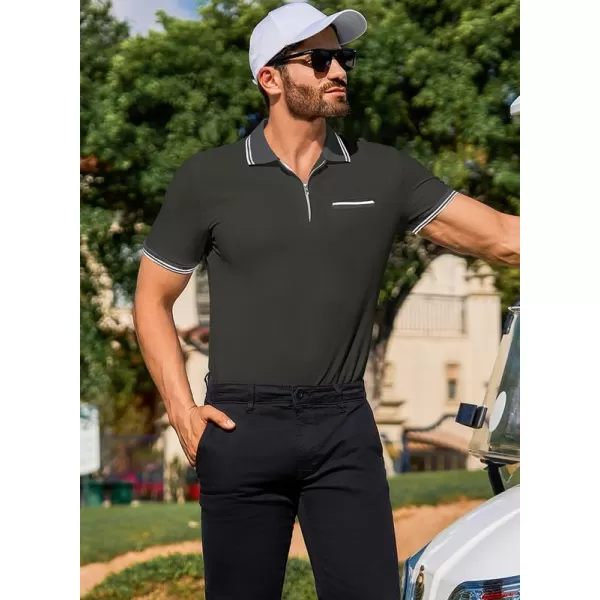 JMIERR Mens Knit Polo Shirts Quarter Zip Shirts Casual Stripe Summer Lightweight Short Sleeve Golf Collared Shirt