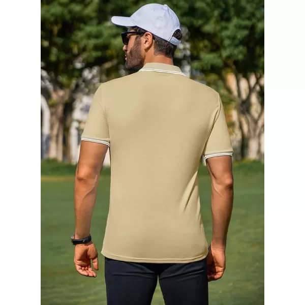 JMIERR Mens Knit Polo Shirts Quarter Zip Shirts Casual Stripe Summer Lightweight Short Sleeve Golf Collared Shirt