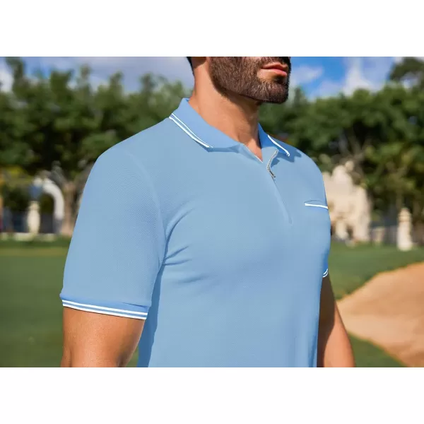 JMIERR Mens Knit Polo Shirts Quarter Zip Shirts Casual Stripe Summer Lightweight Short Sleeve Golf Collared Shirt