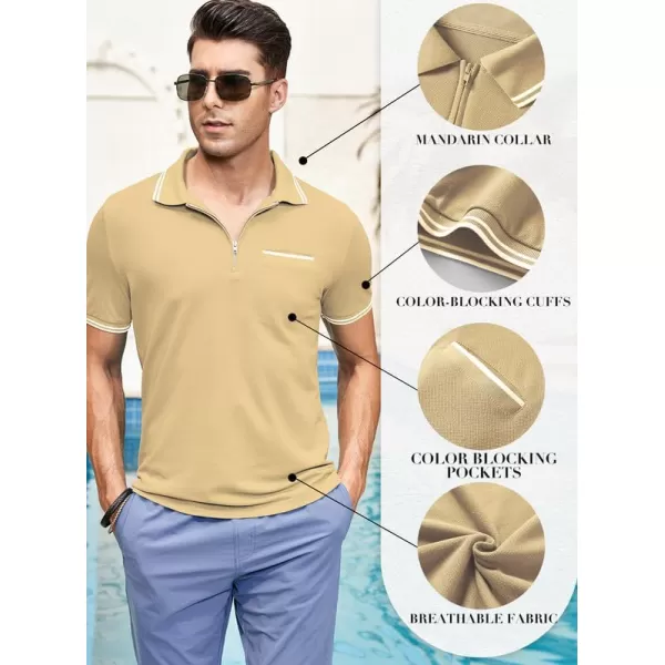 JMIERR Mens Knit Polo Shirts Quarter Zip Shirts Casual Stripe Summer Lightweight Short Sleeve Golf Collared Shirt