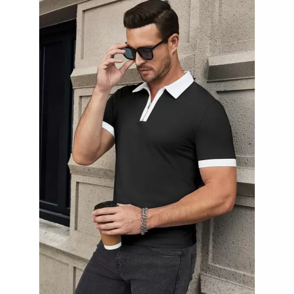 JMIERR Mens Knit Polo Shirts Quarter Zip Shirts Casual Stripe Summer Lightweight Short Sleeve Golf Collared Shirt