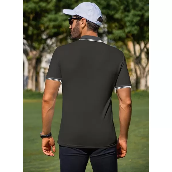JMIERR Mens Knit Polo Shirts Quarter Zip Shirts Casual Stripe Summer Lightweight Short Sleeve Golf Collared Shirt