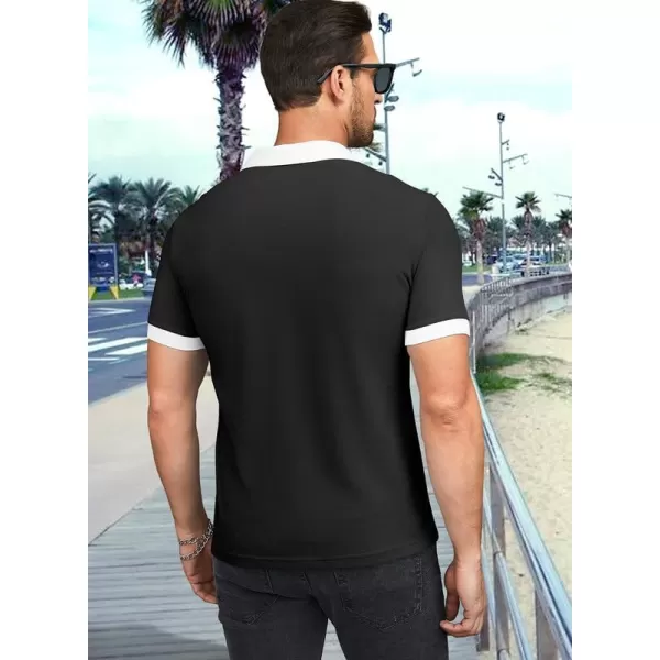 JMIERR Mens Knit Polo Shirts Quarter Zip Shirts Casual Stripe Summer Lightweight Short Sleeve Golf Collared Shirt