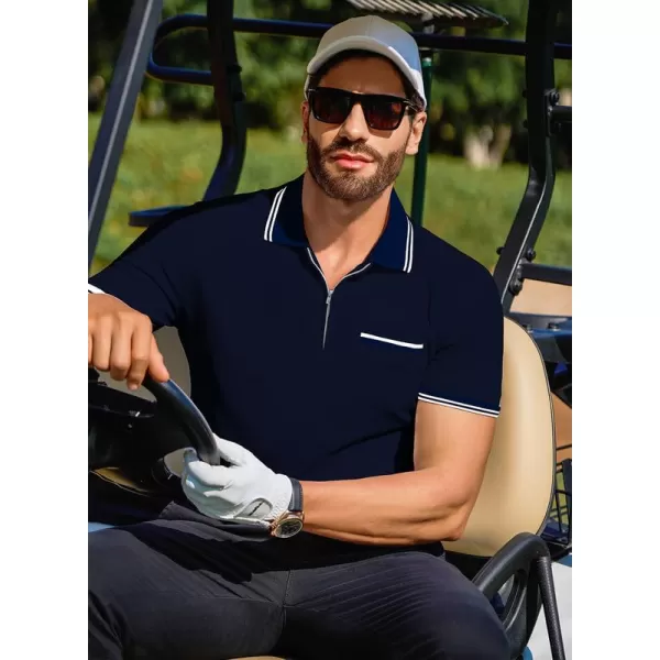 JMIERR Mens Knit Polo Shirts Quarter Zip Shirts Casual Stripe Summer Lightweight Short Sleeve Golf Collared Shirt