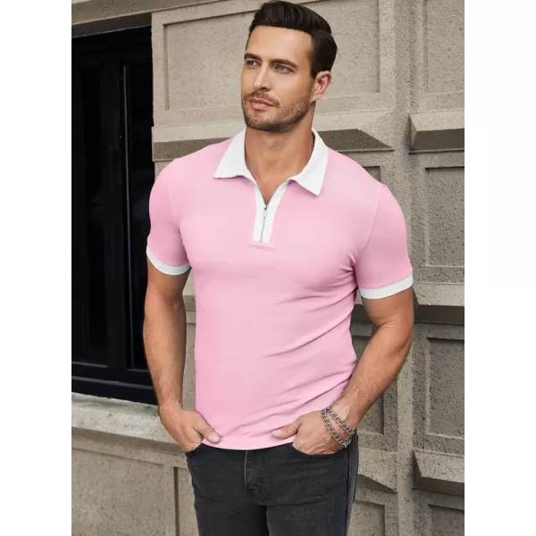 JMIERR Mens Knit Polo Shirts Quarter Zip Shirts Casual Stripe Summer Lightweight Short Sleeve Golf Collared Shirt