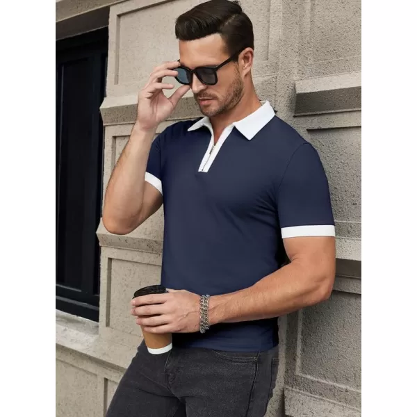 JMIERR Mens Knit Polo Shirts Quarter Zip Shirts Casual Stripe Summer Lightweight Short Sleeve Golf Collared Shirt