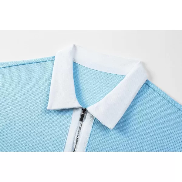 JMIERR Mens Knit Polo Shirts Quarter Zip Shirts Casual Stripe Summer Lightweight Short Sleeve Golf Collared Shirt