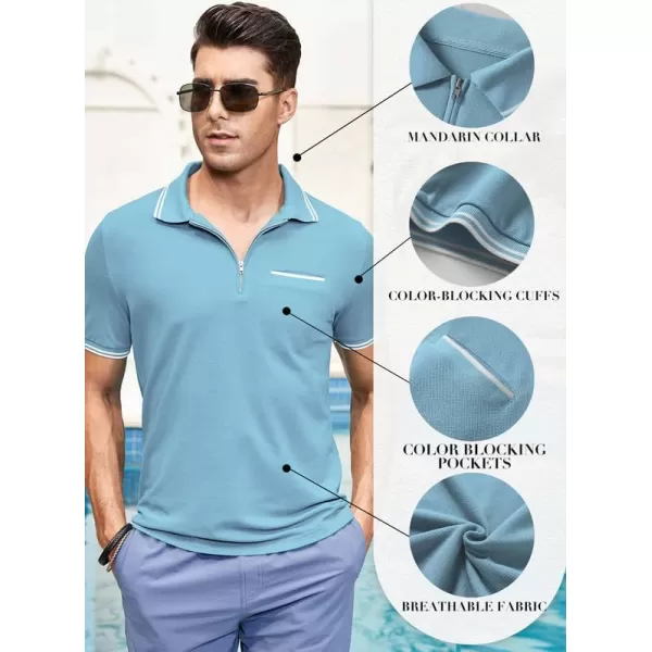 JMIERR Mens Knit Polo Shirts Quarter Zip Shirts Casual Stripe Summer Lightweight Short Sleeve Golf Collared Shirt
