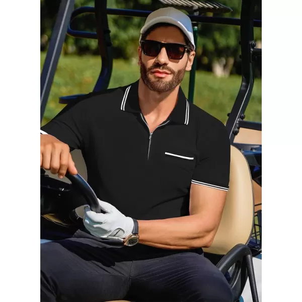 JMIERR Mens Knit Polo Shirts Quarter Zip Shirts Casual Stripe Summer Lightweight Short Sleeve Golf Collared Shirt