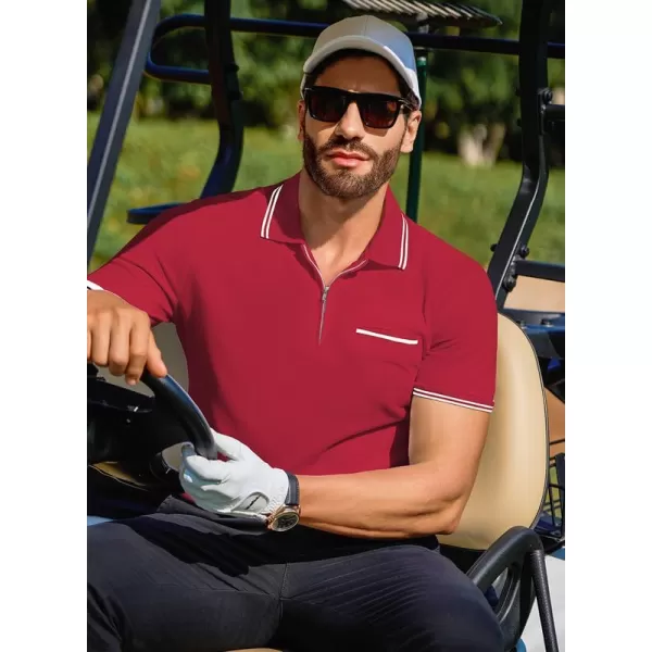 JMIERR Mens Knit Polo Shirts Quarter Zip Shirts Casual Stripe Summer Lightweight Short Sleeve Golf Collared Shirt