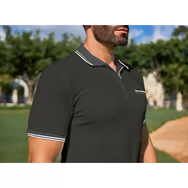 JMIERR Mens Knit Polo Shirts Quarter Zip Shirts Casual Stripe Summer Lightweight Short Sleeve Golf Collared Shirt