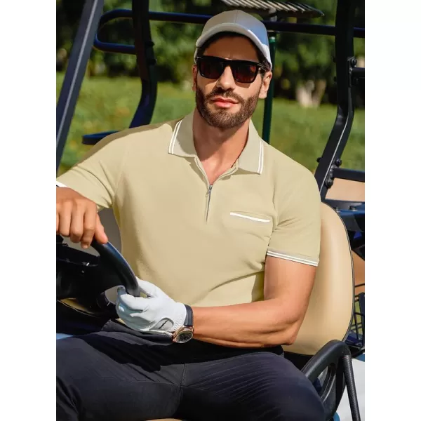 JMIERR Mens Knit Polo Shirts Quarter Zip Shirts Casual Stripe Summer Lightweight Short Sleeve Golf Collared Shirt