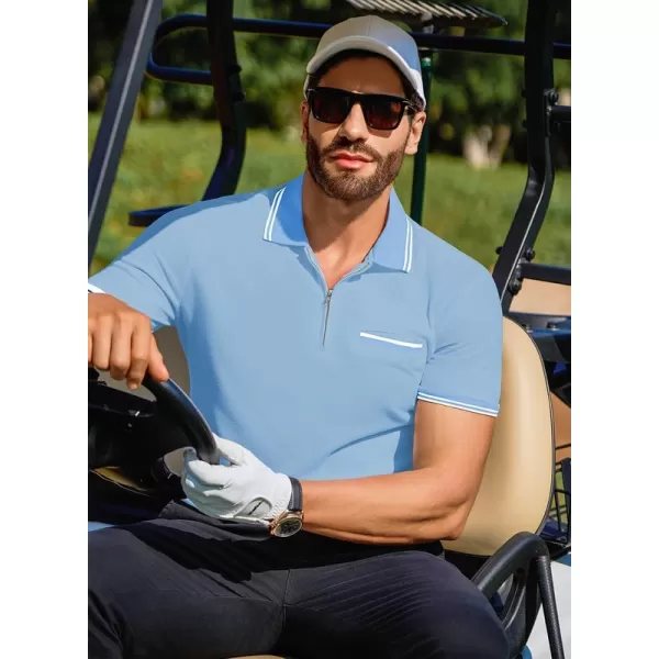 JMIERR Mens Knit Polo Shirts Quarter Zip Shirts Casual Stripe Summer Lightweight Short Sleeve Golf Collared Shirt