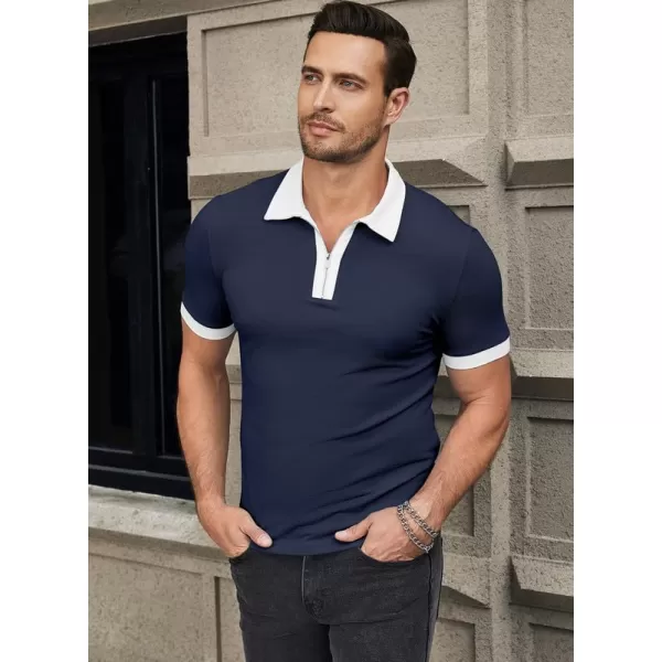 JMIERR Mens Knit Polo Shirts Quarter Zip Shirts Casual Stripe Summer Lightweight Short Sleeve Golf Collared Shirt