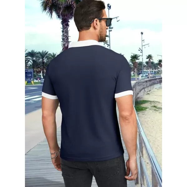 JMIERR Mens Knit Polo Shirts Quarter Zip Shirts Casual Stripe Summer Lightweight Short Sleeve Golf Collared Shirt