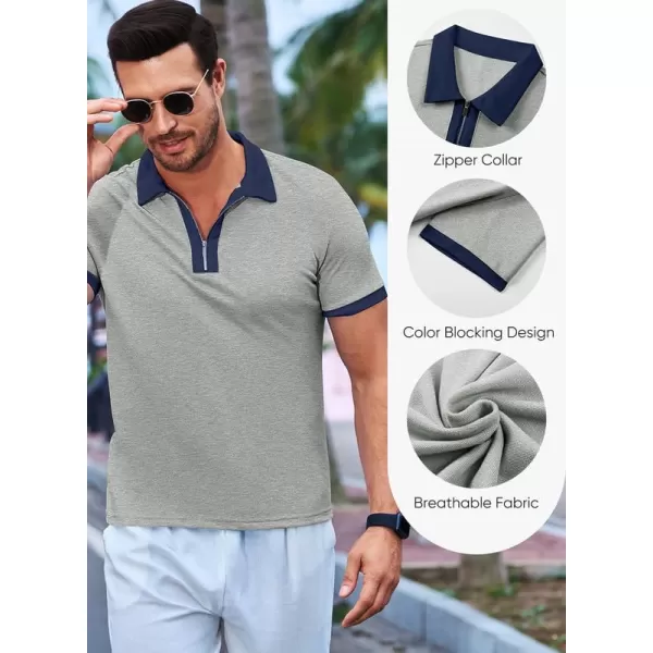 JMIERR Mens Knit Polo Shirts Quarter Zip Shirts Casual Stripe Summer Lightweight Short Sleeve Golf Collared Shirt