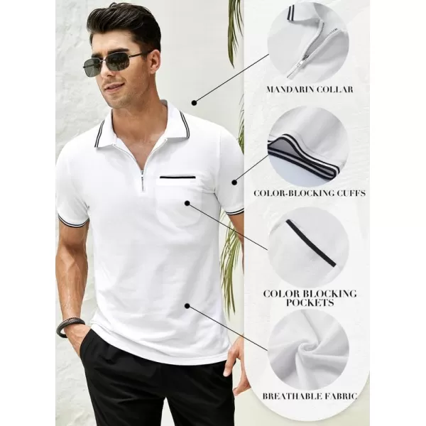 JMIERR Mens Knit Polo Shirts Quarter Zip Shirts Casual Stripe Summer Lightweight Short Sleeve Golf Collared Shirt