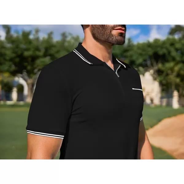 JMIERR Mens Knit Polo Shirts Quarter Zip Shirts Casual Stripe Summer Lightweight Short Sleeve Golf Collared Shirt
