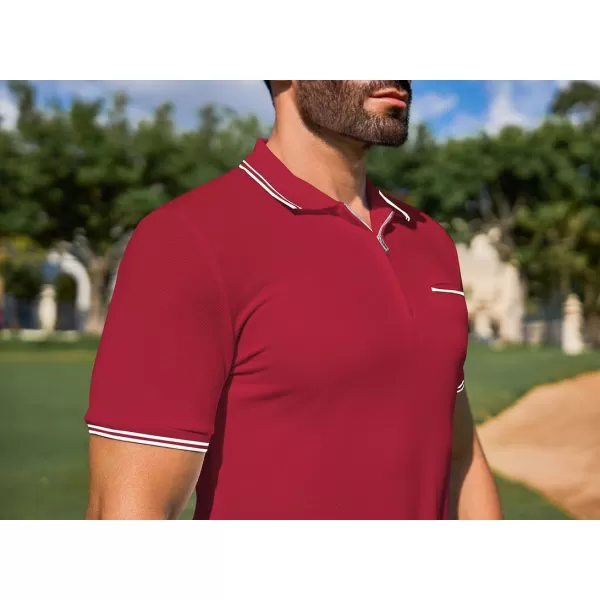 JMIERR Mens Knit Polo Shirts Quarter Zip Shirts Casual Stripe Summer Lightweight Short Sleeve Golf Collared Shirt