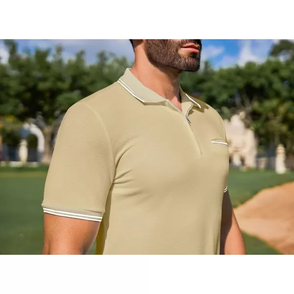 JMIERR Mens Knit Polo Shirts Quarter Zip Shirts Casual Stripe Summer Lightweight Short Sleeve Golf Collared Shirt