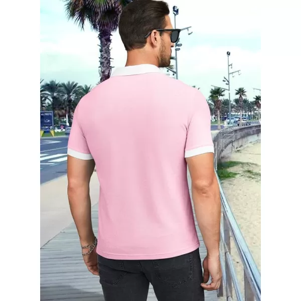 JMIERR Mens Knit Polo Shirts Quarter Zip Shirts Casual Stripe Summer Lightweight Short Sleeve Golf Collared Shirt