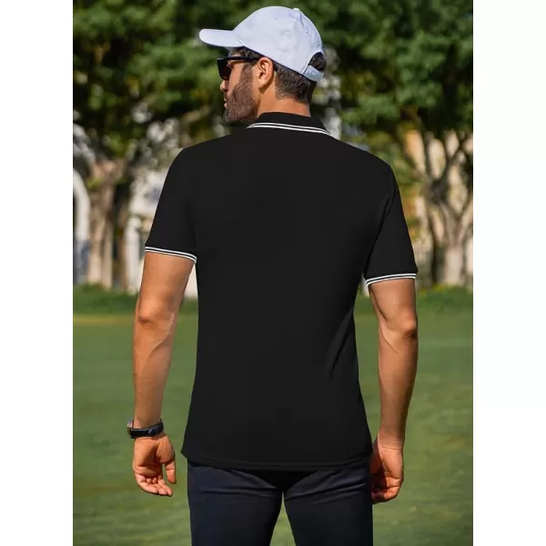 JMIERR Mens Knit Polo Shirts Quarter Zip Shirts Casual Stripe Summer Lightweight Short Sleeve Golf Collared Shirt