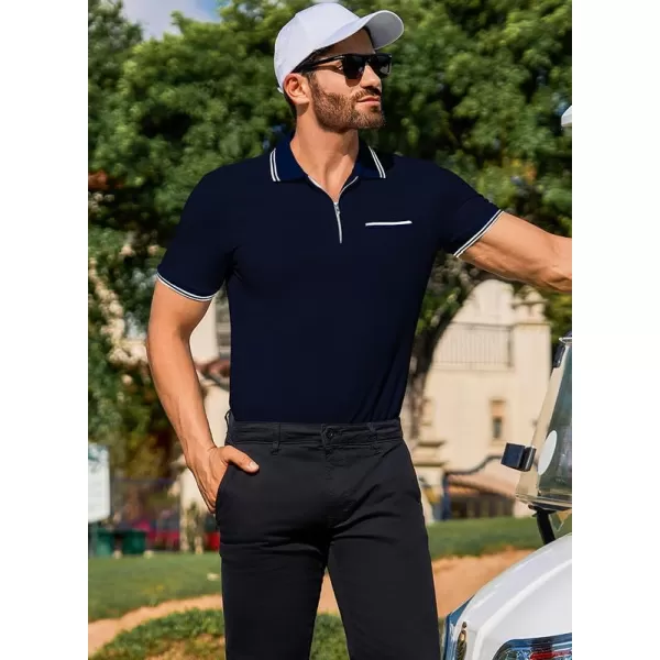 JMIERR Mens Knit Polo Shirts Quarter Zip Shirts Casual Stripe Summer Lightweight Short Sleeve Golf Collared Shirt