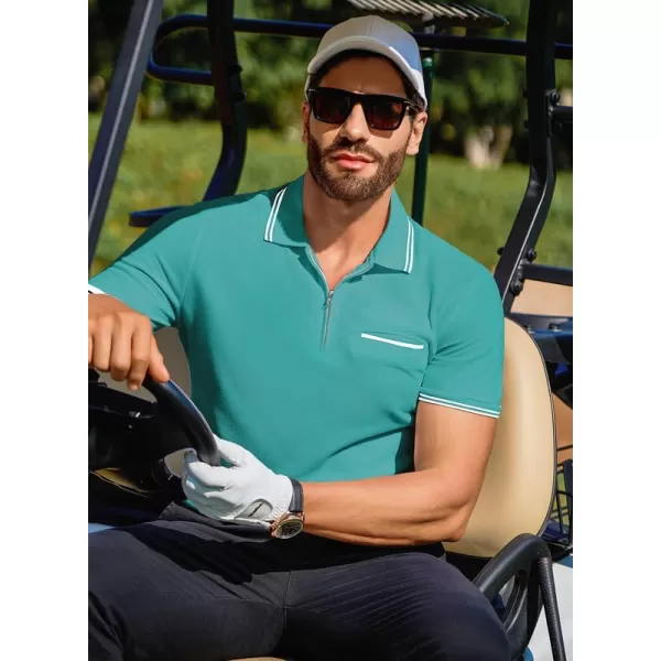 JMIERR Mens Knit Polo Shirts Quarter Zip Shirts Casual Stripe Summer Lightweight Short Sleeve Golf Collared Shirt