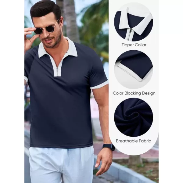 JMIERR Mens Knit Polo Shirts Quarter Zip Shirts Casual Stripe Summer Lightweight Short Sleeve Golf Collared Shirt