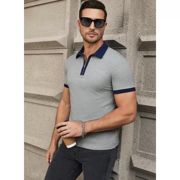 JMIERR Mens Knit Polo Shirts Quarter Zip Shirts Casual Stripe Summer Lightweight Short Sleeve Golf Collared Shirt