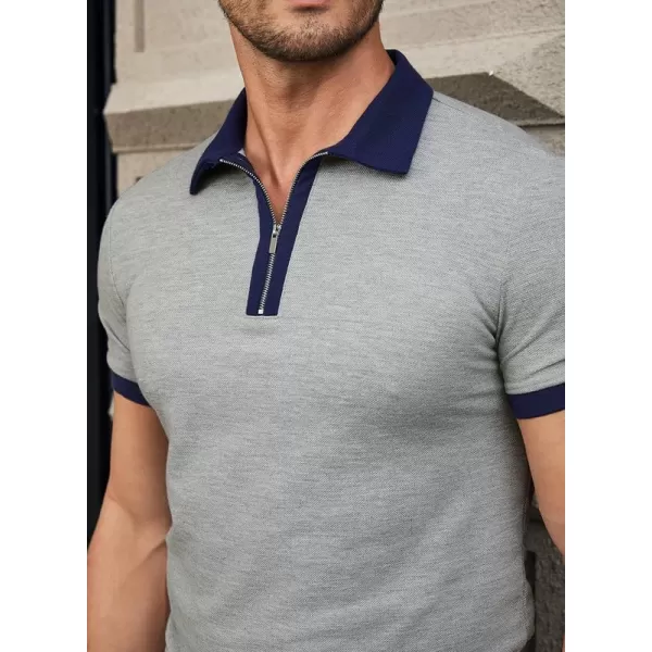JMIERR Mens Knit Polo Shirts Quarter Zip Shirts Casual Stripe Summer Lightweight Short Sleeve Golf Collared Shirt