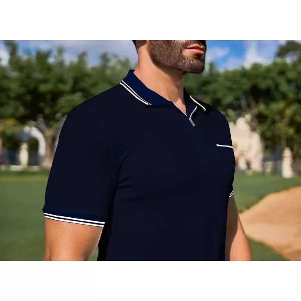 JMIERR Mens Knit Polo Shirts Quarter Zip Shirts Casual Stripe Summer Lightweight Short Sleeve Golf Collared Shirt