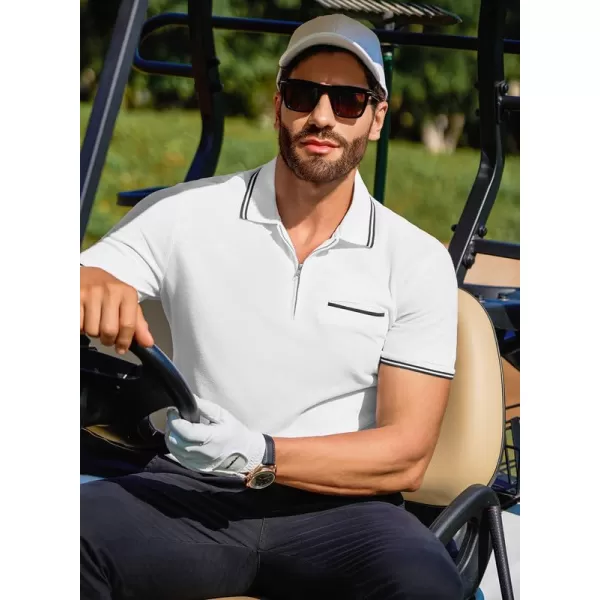 JMIERR Mens Knit Polo Shirts Quarter Zip Shirts Casual Stripe Summer Lightweight Short Sleeve Golf Collared Shirt
