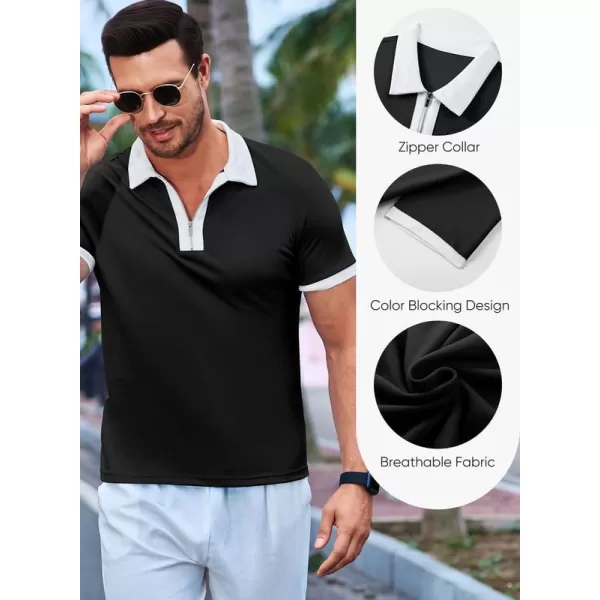 JMIERR Mens Knit Polo Shirts Quarter Zip Shirts Casual Stripe Summer Lightweight Short Sleeve Golf Collared Shirt