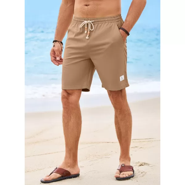JMIERR Men's Linen Shorts Casual Elastic Waist Drawstring Lightweight Summer Beach Golf Shorts with Pockets