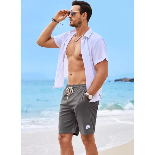 JMIERR Men's Linen Shorts Casual Elastic Waist Drawstring Lightweight Summer Beach Golf Shorts with Pockets
