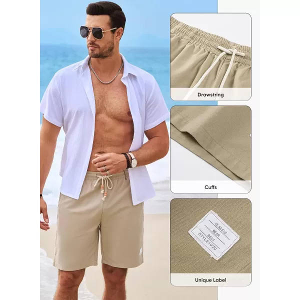 JMIERR Men's Linen Shorts Casual Elastic Waist Drawstring Lightweight Summer Beach Golf Shorts with Pockets