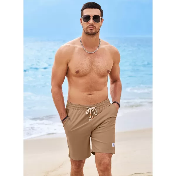 JMIERR Men's Linen Shorts Casual Elastic Waist Drawstring Lightweight Summer Beach Golf Shorts with Pockets