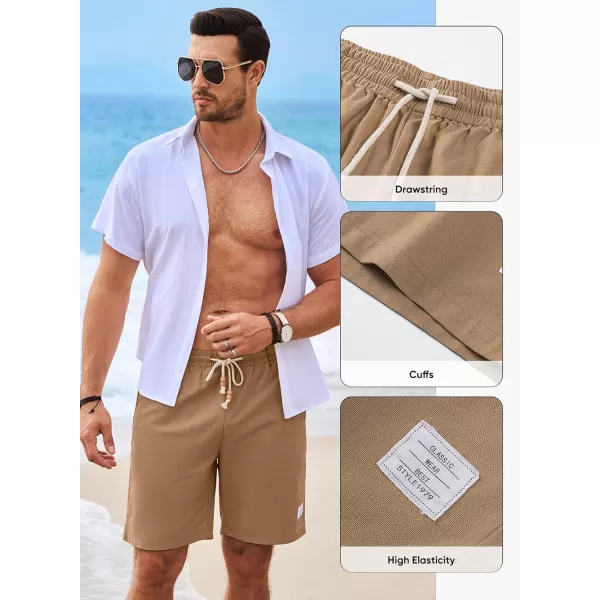 JMIERR Men's Linen Shorts Casual Elastic Waist Drawstring Lightweight Summer Beach Golf Shorts with Pockets