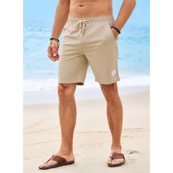 JMIERR Men's Linen Shorts Casual Elastic Waist Drawstring Lightweight Summer Beach Golf Shorts with Pockets
